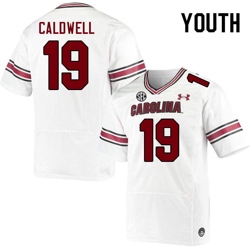 Youth #19 Elijah Caldwell South Carolina Gamecocks College Football Jerseys Stitched-White